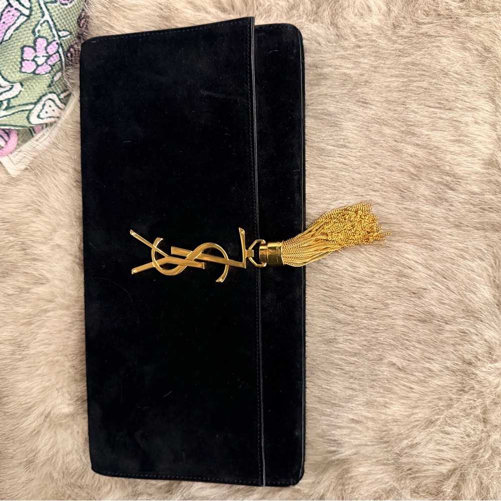 Yves Saint Laurent Black Clutch with Gold Tassel